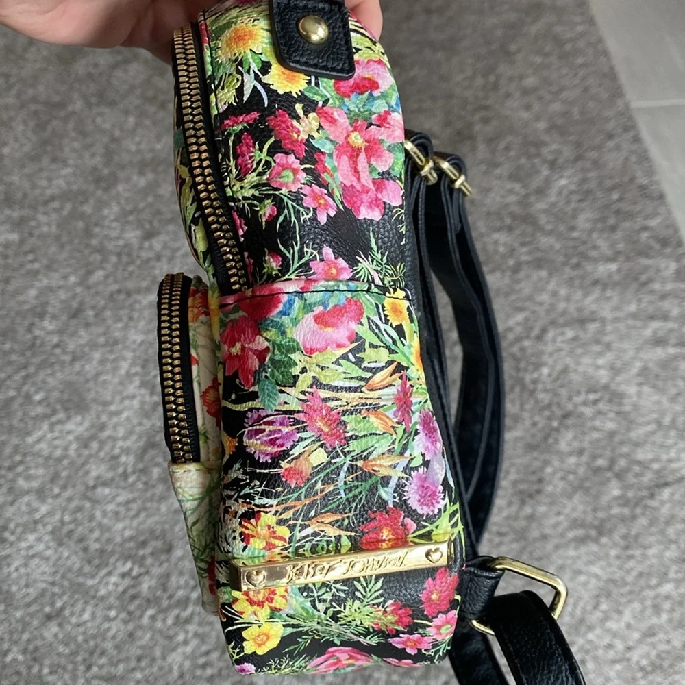 Betsey Johnson Mini Backpack Bag Floral Puppy Dog Two Pouches